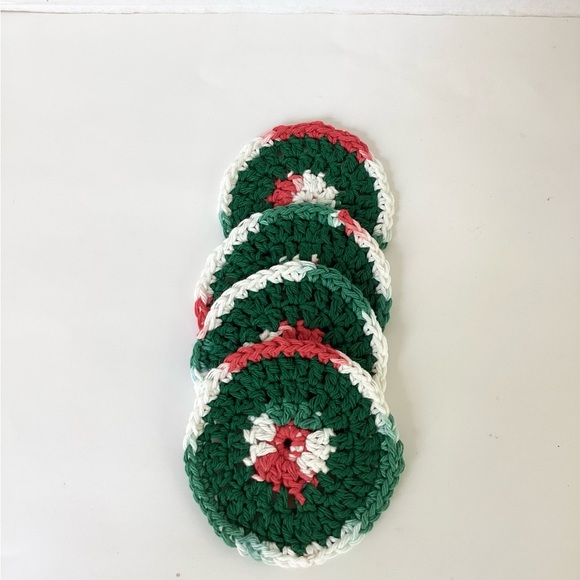 Coaster Set Hand Crafted Red White Green Christmas Holidays - Picture 2 of 6
